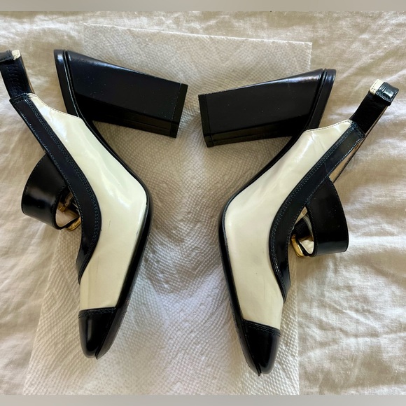 Marc By Marc Jacob’s Patent Leather Sling backs Heel Pumps Blk Cream Size 35 - Picture 8 of 13